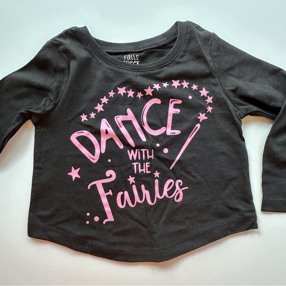 NWOT black pink long sleeve shirt Dance With The Fairies print toddler girls 12m